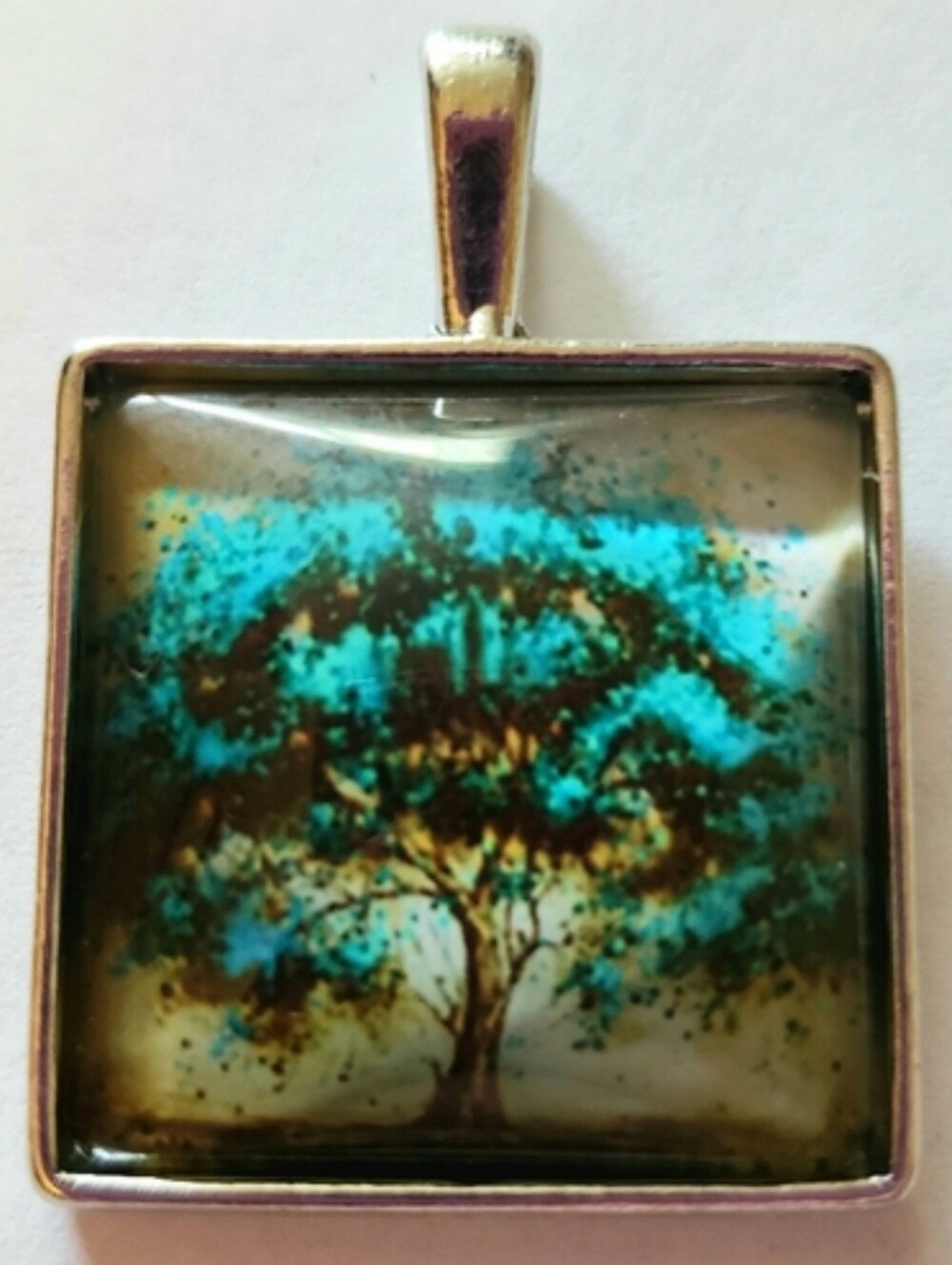 Tree of Life Tile Art Picture Print Pendant Long Sweater Beaded Chain Necklace